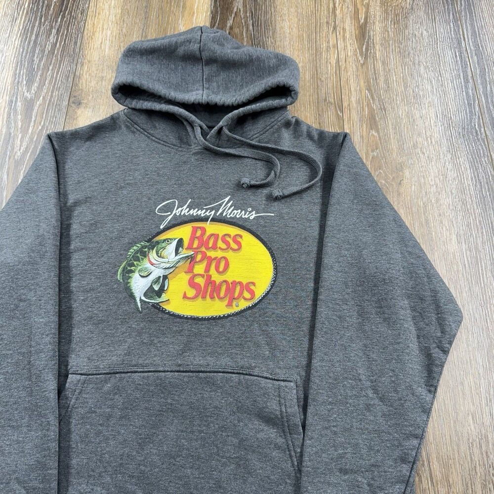Bass Pro Shop Hoodie Mens M Gray Sweatshirt Hunting Fishing Up North Sweater
